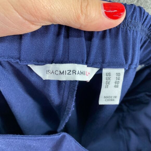 Isaac Mizrahi Dress Pants Women 10 Blue Mid Rise Pull On Pleated Elastic Waist - Picture 8 of 11